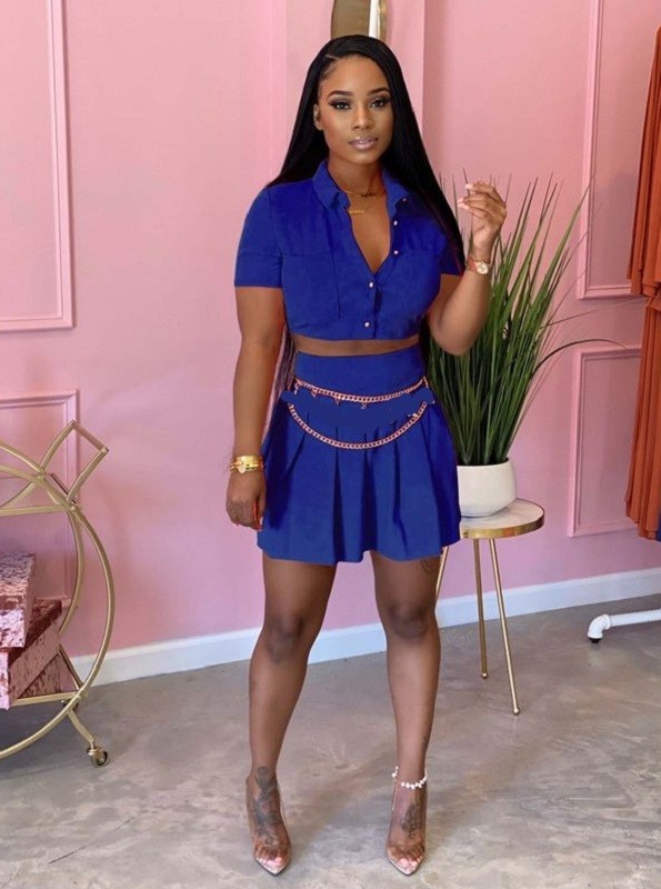 Top court et jupe pour femmes B1268 bleu XS