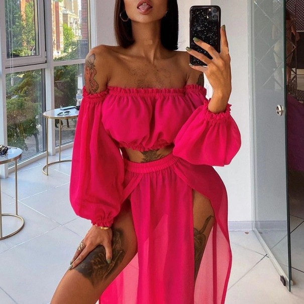 Top court et jupe pour femmes P3291 rose foncé