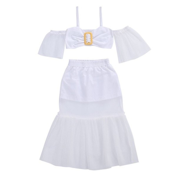 Top court pour fille et jupe L1309 blanc 4