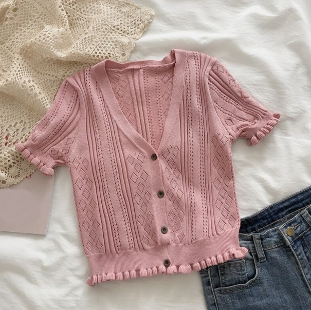 Top crop de malha para senhora A2333 rosa