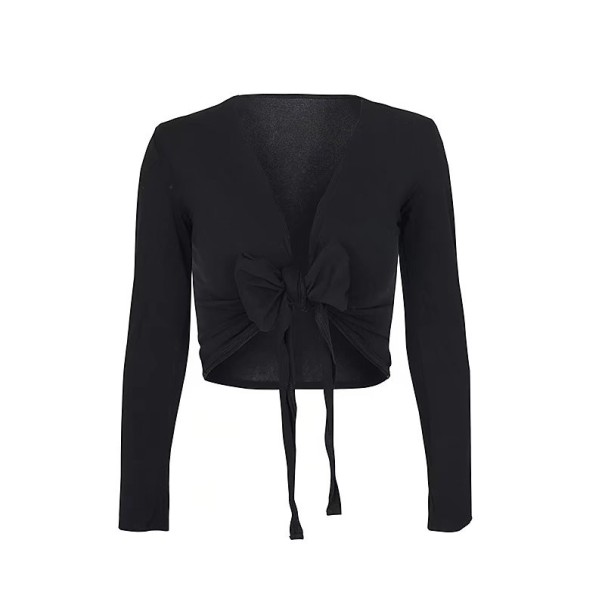 Top crop feminino cruzado com mangas longas A1355 4