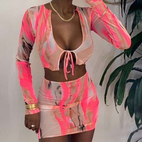 Top crop feminino e saia B978 rosa escuro M