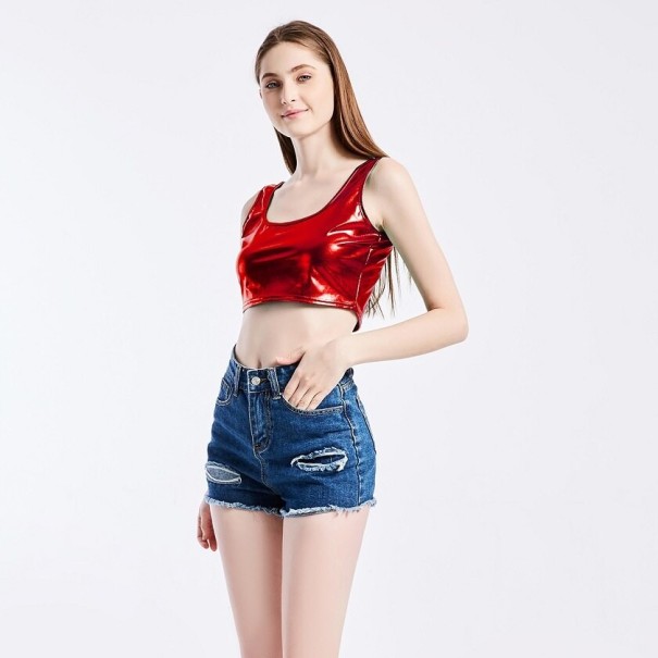 Top crop metálico feminino B235 vermelho XS
