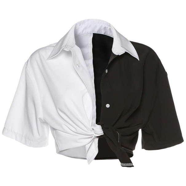 Top crop pentru femei alb-negru M