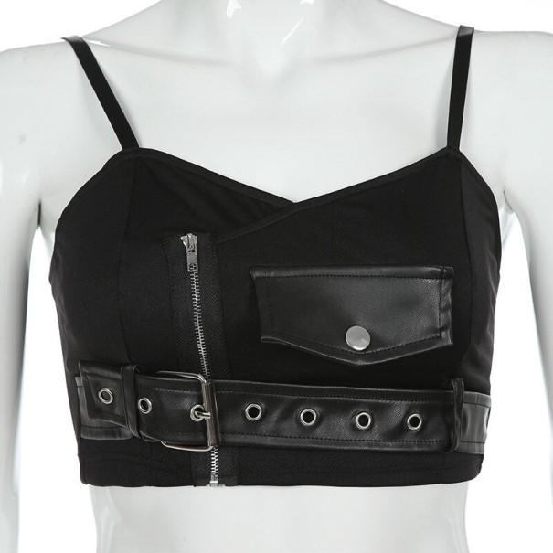 Top crop pentru femei cu curea negru S