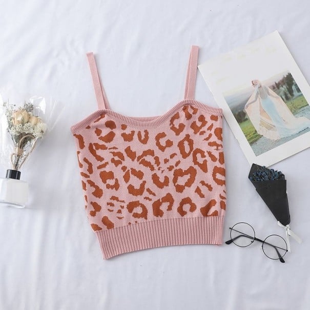Top crop pentru femei cu model leopard A1082 roz M