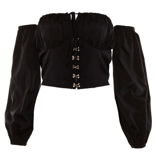 Top crop pentru femei cu umeri goi A314 negru S