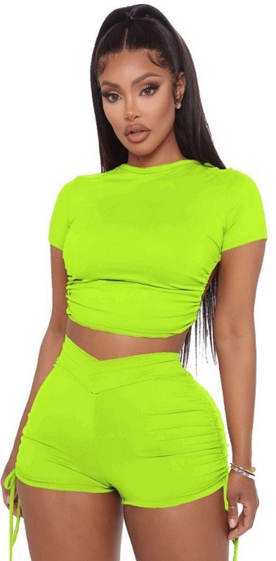 Top crop pentru femei și pantaloni scurți B11216 verde neon L