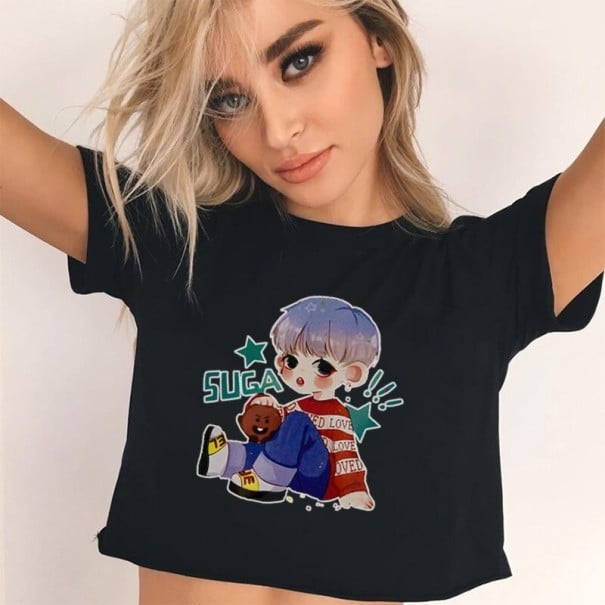 Top crop preto para senhora com estampado S 9