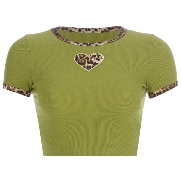 Top cropped de leopardo para senhora verde S
