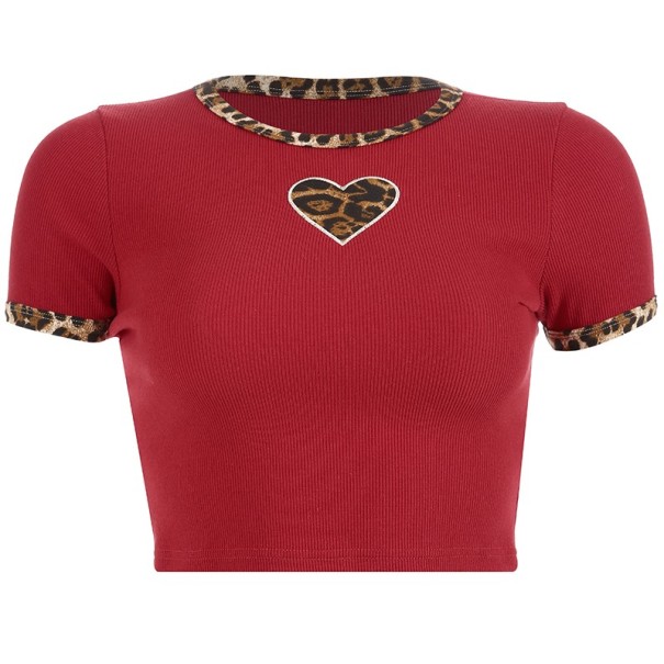 Top cropped de leopardo para senhora vermelho S