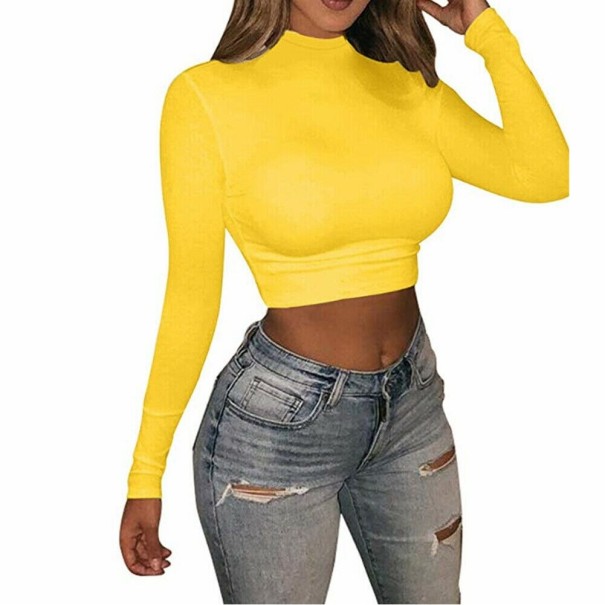 Top cropped feminino com mangas longas B359 amarelo L