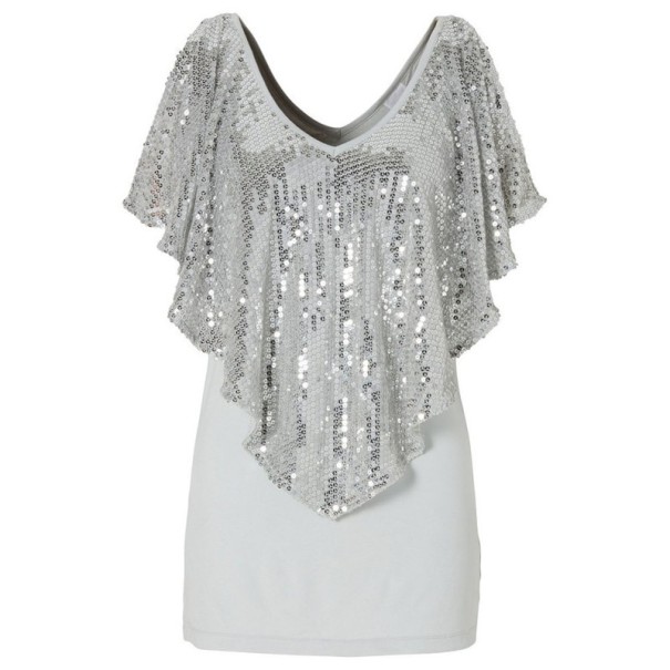 Top da donna con paillettes bianco S