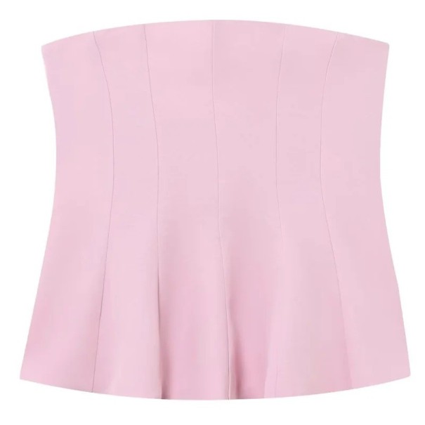 Top damă corset fără bretele, uni, decolteu în O, top din poliester ajustat, stil elegant de vară roz XS
