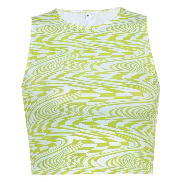 Top damă crop cu model simplu Decolteu rotund Bretele late Poliester spandex top modern confortabil verde S