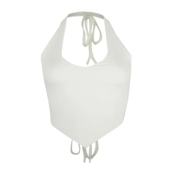 Top damă crop simplu cu decolteu în V și bretele late din jurul gâtului din poliester și spandex, top modern de vară alb S