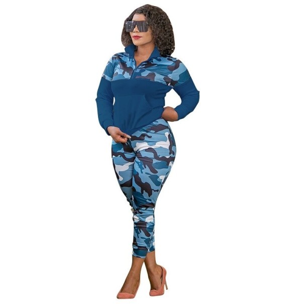 Top damă cu mânecă lungă și pantaloni B1051 albastru L