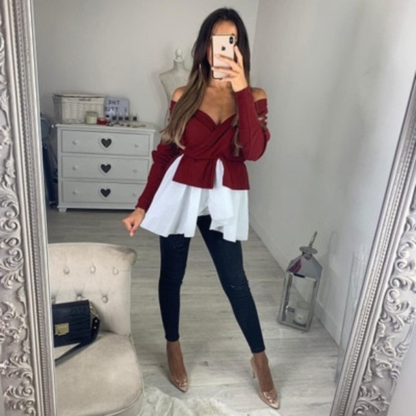 Top de capas para mujer rojo oscuro S