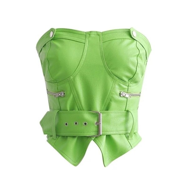 Top de cuero sin tirantes para mujer verde XS