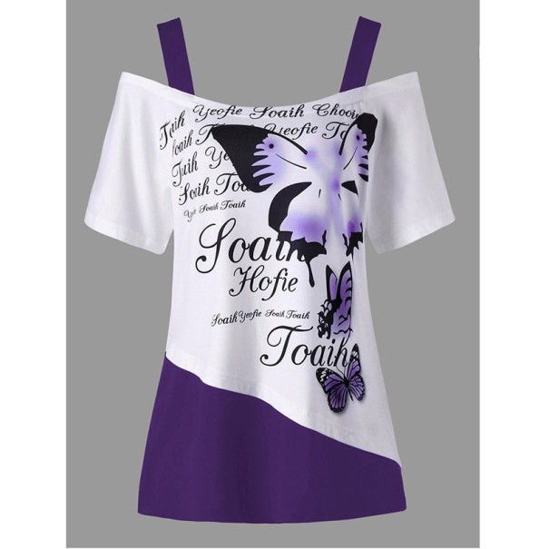 Top de damă cu imprimeu fluture violet S