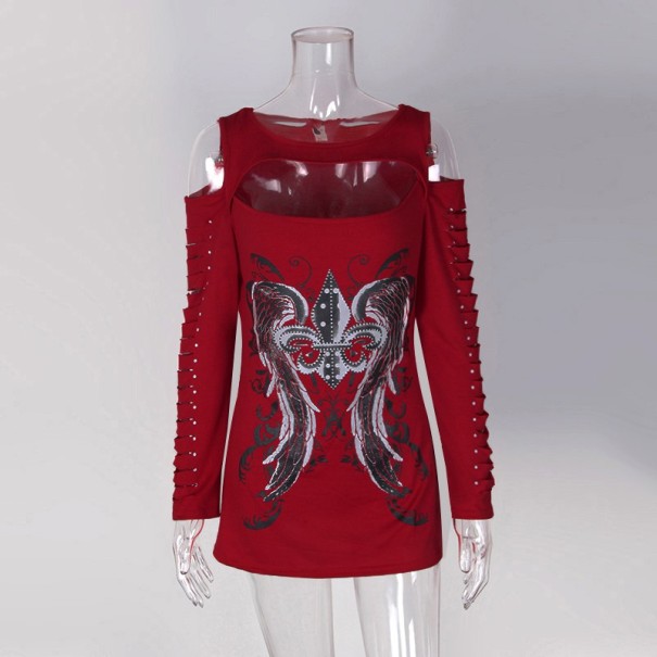 Top de damă cu mâneci lungi J1226 roșu XXL