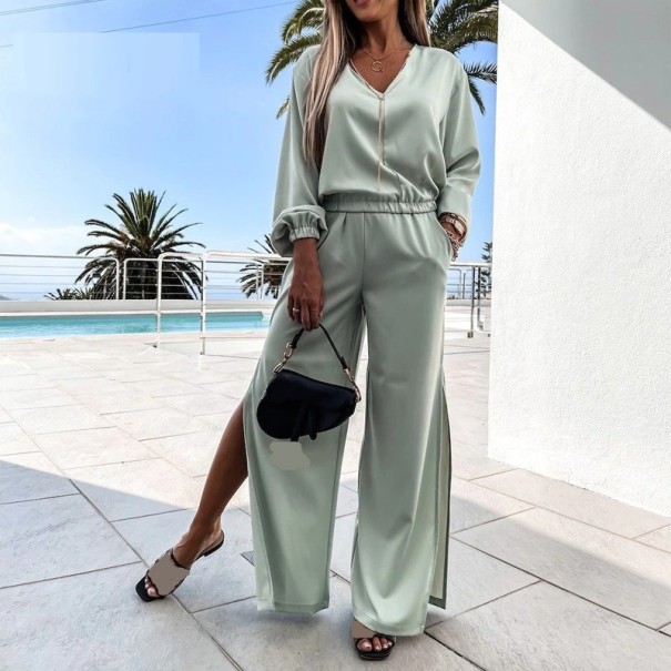 Top de damă cu mâneci lungi și pantaloni B1193 verde deschis M