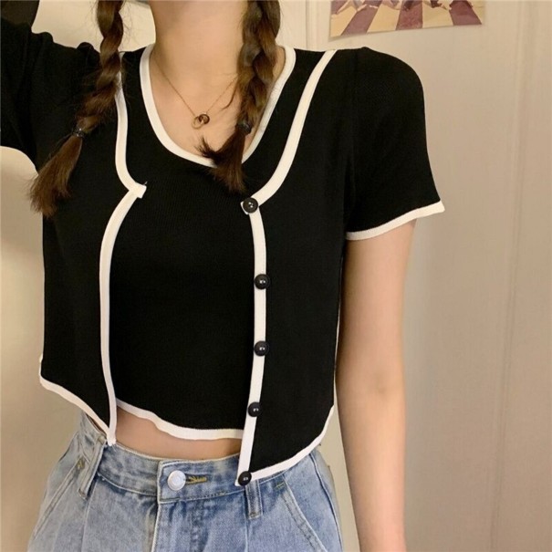 Top de malha feminino com botões G381 preto