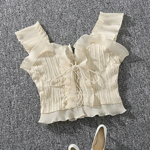 Top de mujer con detalle de cordones color piel S