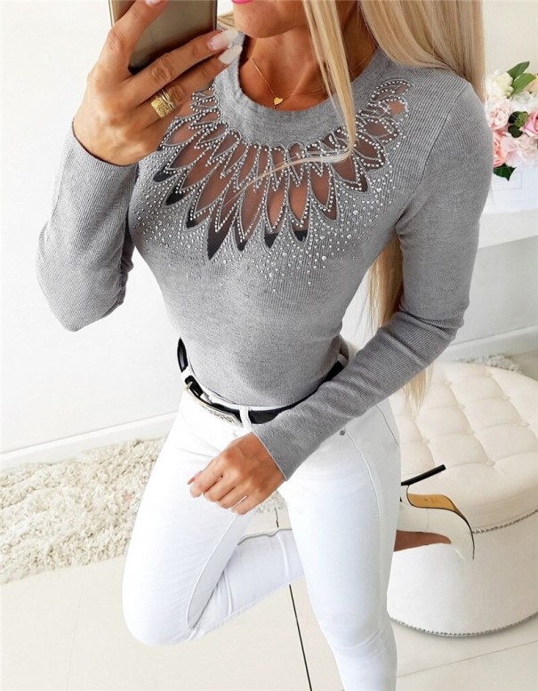 Top de mujer con escote decorativo gris L