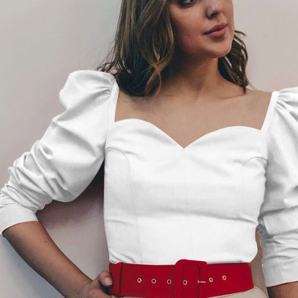 Top de mujer con hombros fruncidos blanco S