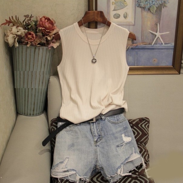 Top de punto sin mangas para mujer color piel