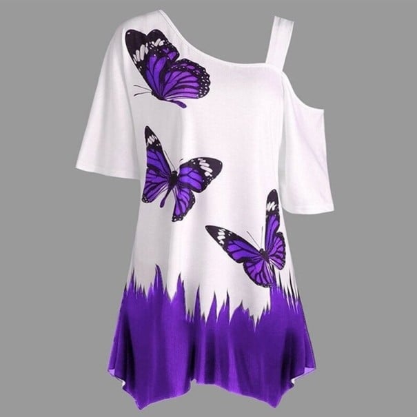 Top de vară pentru femei, cu fluturi violet M