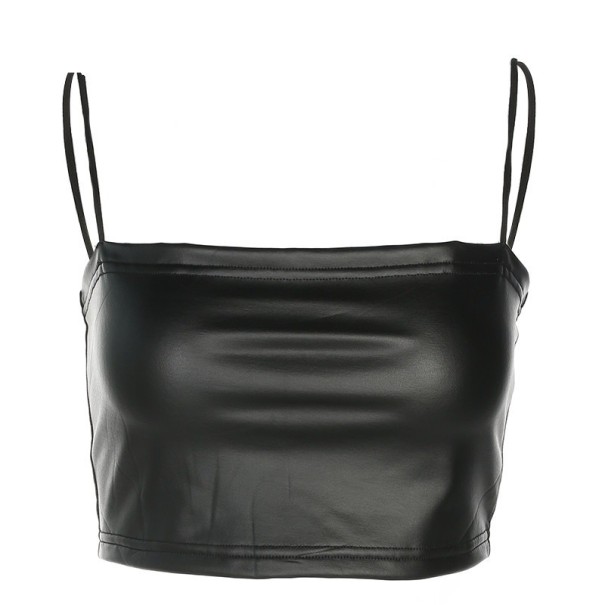 Top decupat din piele pentru femei A1276 XS
