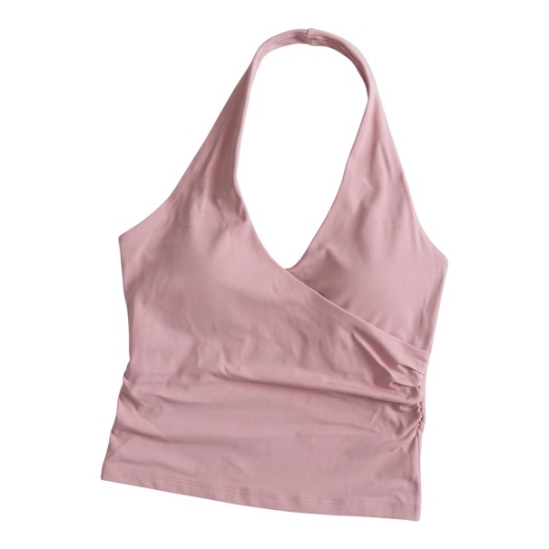 Top desportivo feminino com decote em V e costas abertas rosa claro S