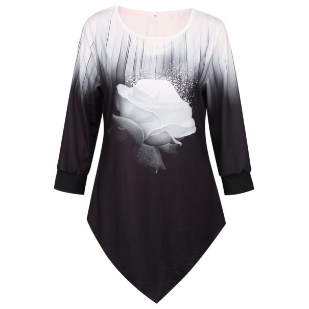 Top donna bianco e nero con fiore L