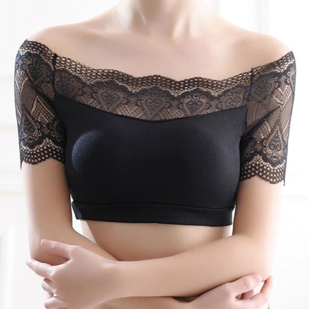 Top donna senza cuciture con pizzo nero