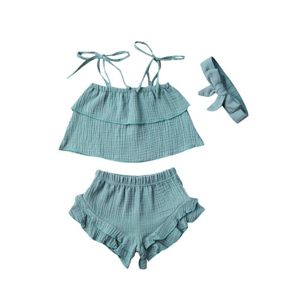 Top e pantaloni corti per ragazze L1260 turchese 9-12 mesi