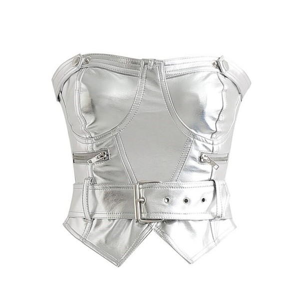 Top en cuir pour femmes sans bretelles blanc M