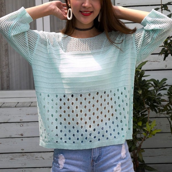 Top en tricot pour femmes à motifs ajourés turquoise