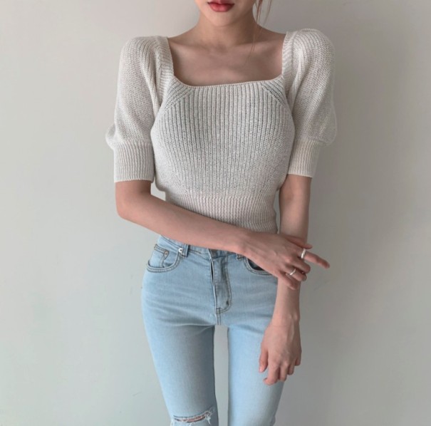 Top en tricot pour femmes avec lien G376 blanc