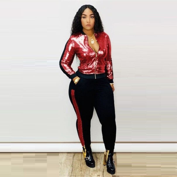 Top et pantalons pour femmes B954 rouge XS