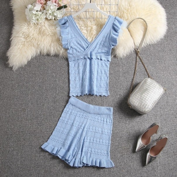 Top et short en tricot pour femmes B1200 bleu clair