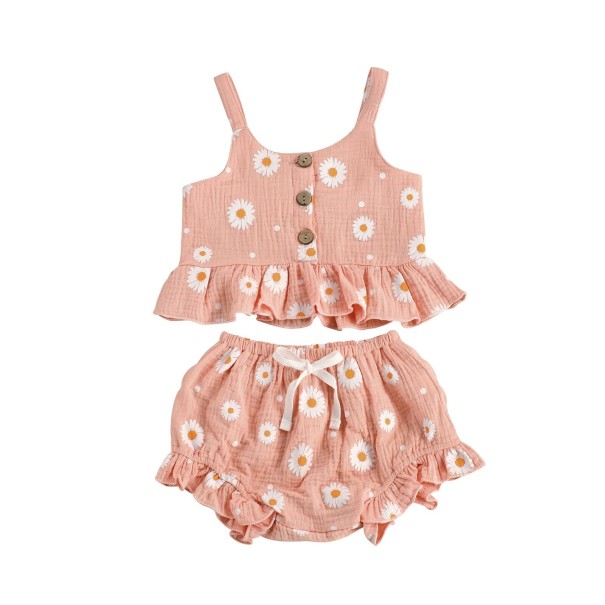 Top et short pour fille avec des fleurs abricot 6-12 mois