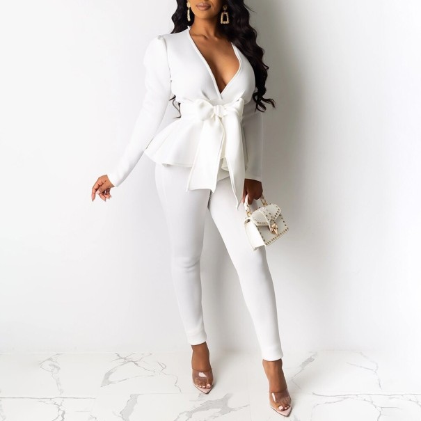 Top féminin à manches longues et pantalon B999 blanc M