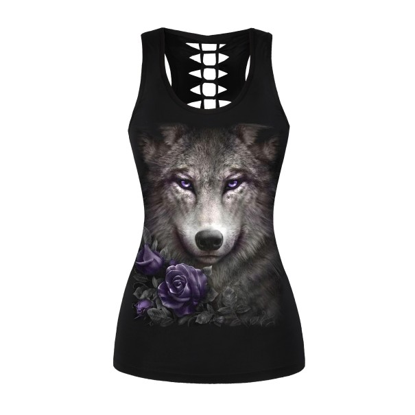 Top feminino com estampado de lobo L