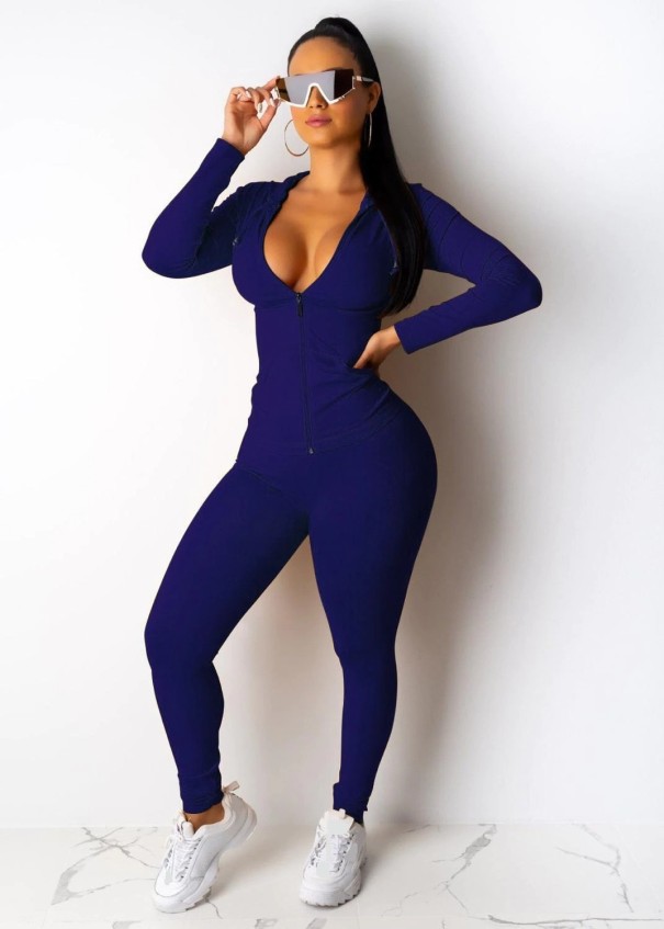 Top feminino de manga longa e leggings azul escuro XL