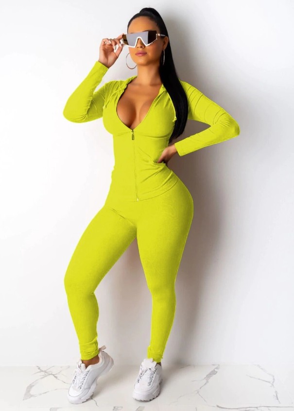 Top femme à manches longues et leggings vert fluo 3XL