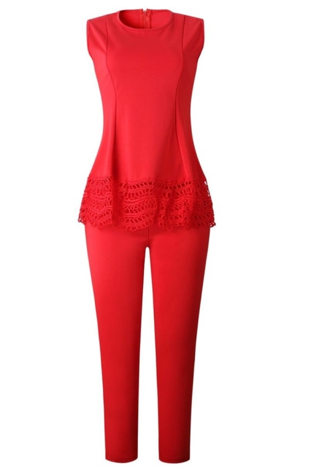 Top i spodnie damskie B1212 czerwony XS