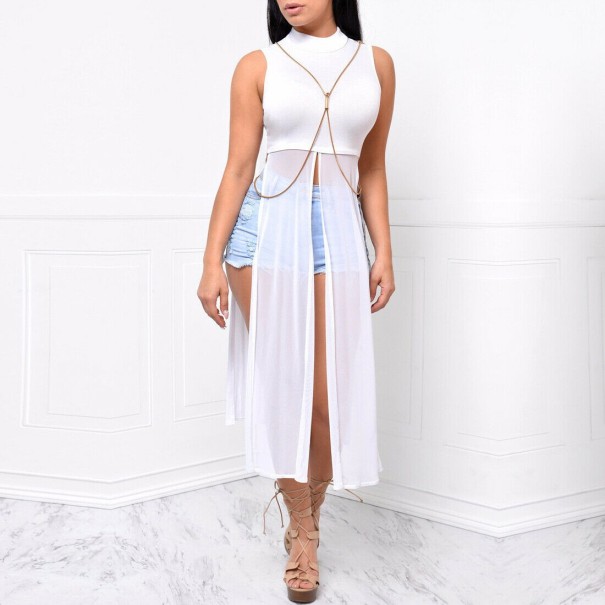 Top long transparent pour femmes blanc XS