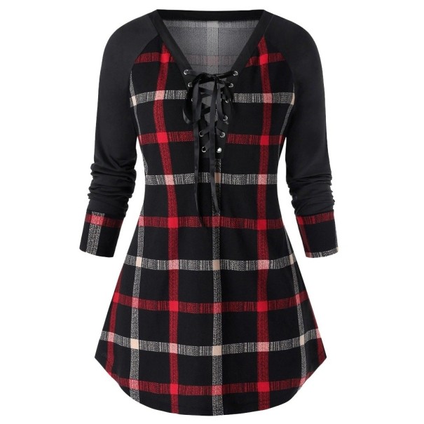 Top lung de damă cu model cu carouri negru XXL